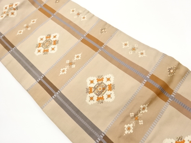 JAPANESE KIMONO / NAGOYA OBI / SILK / WOVEN ABSTRACT GRID & ABSTRACT PATTERN